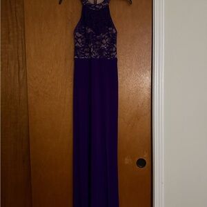 Elegant Purple Lace Bodice Evening Dress